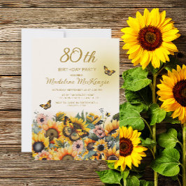Sonnenblumen Butterflies 80. Geburtstagsparty Einladung