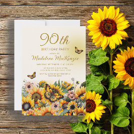 Sonnenblumen Butterflies 90. Geburtstagsparty Einladung