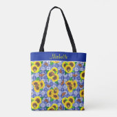 Sonnenblumen Butterflies Blue Gingham Tasche (Rückseite)