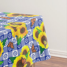Sonnenblumen Butterflies Blue Gingham
