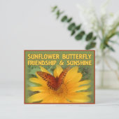 Sonnenblumen Butterfly Freundschaft & Sonnenschein Postkarte (Stehend Vorderseite)