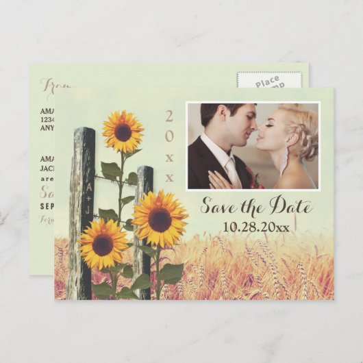 Sonnenblumen Carved Fence Save the Date Postkarten (Vorne/Hinten)