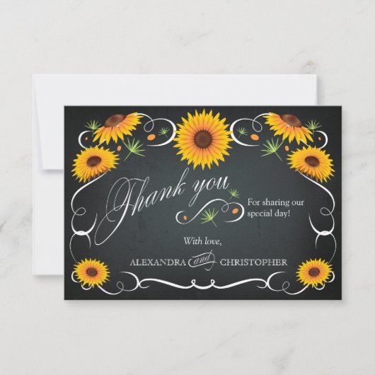 Sonnenblumen Chalkboard Floral Bold Vintag Vielen Dankeskarte (Vorderseite)