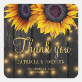 Sonnenblumen Chic rustikal Holz Hochzeit Umschlag  Quadratischer Aufkleber (Vorderseite)