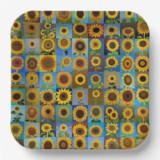 Sonnenblumen-Collage Pappteller (Vorderseite)