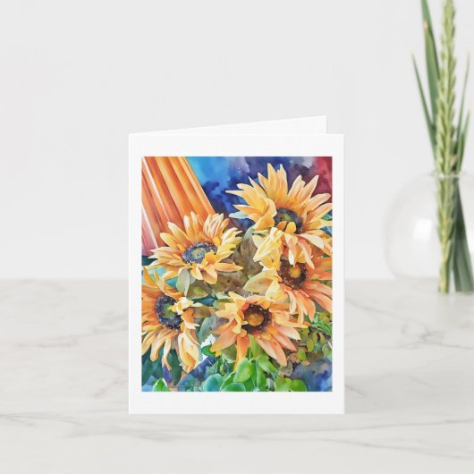 Sonnenblumen Computer-Wasserfarben-Malerei Karte (Vorderseite)