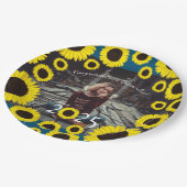 Sonnenblumen Country Graduation Party Blau Pappteller (Schrägansicht)