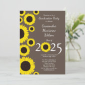 Sonnenblumen Country Graduation Party Braun Grau Einladung (Stehend Vorderseite)