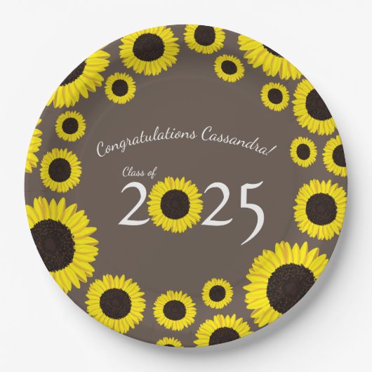 Sonnenblumen Country Graduation Party Brown Paper  Pappteller (Vorderseite)