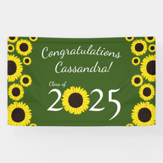 Sonnenblumen Country Graduation Party Grünes Banne Banner (Horizontal)