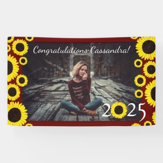 Sonnenblumen Country Graduation Party Maroon Banner (Horizontal)