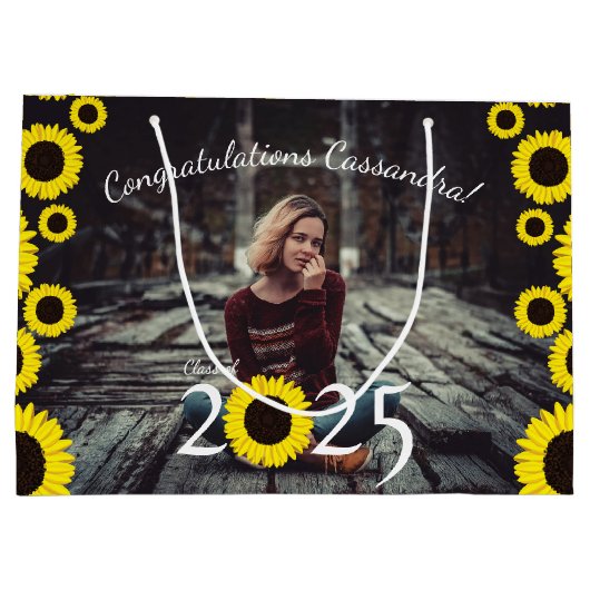 Sonnenblumen Country Graduation Party Maroon Große Geschenktüte (Rückseite)