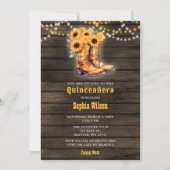 Sonnenblumen Cowboy Boots Barn Wood Quinceañera Einladung (Vorderseite)