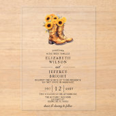 Sonnenblumen Cowboy Boots Barn Wood Western Hochze Acryleinladungen (Vorderseite)