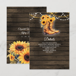 Sonnenblumen Cowboy Boots Barn Wood Western Hochze Begleitkarte