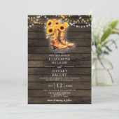 Sonnenblumen Cowboy Boots Barn Wood Western Hochze Einladung (Stehend Vorderseite)