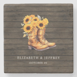 Sonnenblumen Cowboy Boots Barn Wood Western Hochze Steinuntersetzer