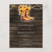 Sonnenblumen Cowboy Boots Barnholz Save the Date Postkarte (Vorderseite)