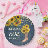 Sonnenblumen Cowboy Boots Blue Denim 50. Geburtsta Pappteller (Party)