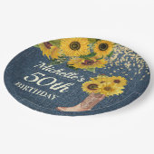Sonnenblumen Cowboy Boots Blue Denim 50. Geburtsta Pappteller (Schrägansicht)