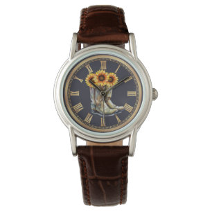 Sonnenblumen & Cowboystiefel Armbanduhr