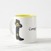 Sonnenblumen, Cowgirl Black Hat & Boot Zwei-Tone-C Zweifarbige Tasse (Vorderseite Links)