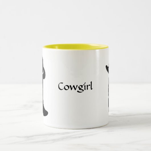 Sonnenblumen, Cowgirl Black Hat & Boot Zwei-Tone-C Zweifarbige Tasse (Mittel)