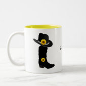 Sonnenblumen, Cowgirl Black Hat & Boot Zwei-Tone-C Zweifarbige Tasse (Links)