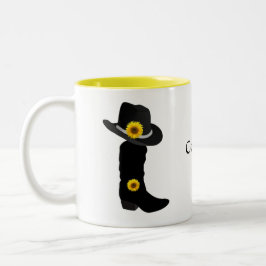 Sonnenblumen, Cowgirl Black Hat & Boot Zwei-Tone-C Zweifarbige Tasse
