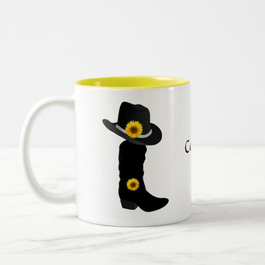 Sonnenblumen, Cowgirl Black Hat & Boot Zwei-Tone-C Zweifarbige Tasse (Links)