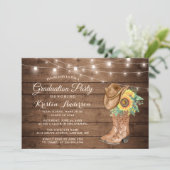 Sonnenblumen Cowgirl Boots 3 Fotos Graduation Part Einladung (Stehend Vorderseite)