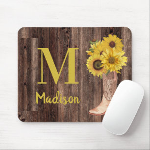 Sonnenblumen Cowgirl Boots Rustic Wood Monogram Mousepad