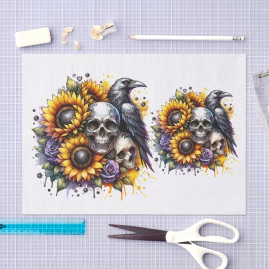 Sonnenblumen Crow and Skulls Decoupage Seidenpapier (Handwerk)