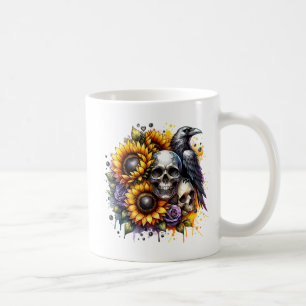 Sonnenblumen Crow und Skulls Kaffeetasse
