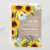 Sonnenblumen Daisies Burlap Country 80. Geburtstag Einladung (Vorne/Hinten)