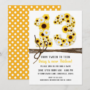 Sonnenblumen & Daisies DRITTZEHN 13 13. Geburtstag Einladung