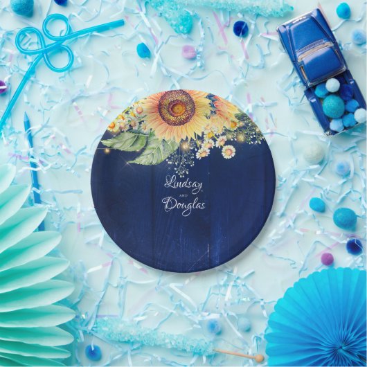 Sonnenblumen Daisies Gipskraut Navy Blue Rustic Pappteller (Party)