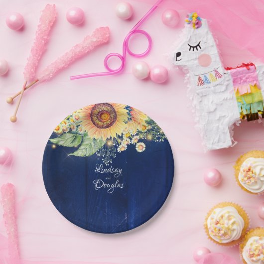 Sonnenblumen Daisies Gipskraut Navy Blue Rustic Pappteller (Party)