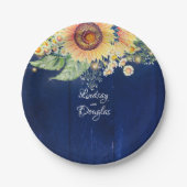Sonnenblumen Daisies Gipskraut Navy Blue Rustic Pappteller (Vorderseite)