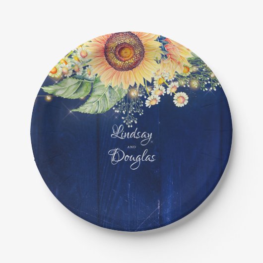 Sonnenblumen Daisies Gipskraut Navy Blue Rustic Pappteller (Vorderseite)