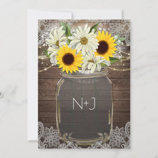 Sonnenblumen & Daisies Mason Jar Sparkle Rustikale Einladung (Rückseite)