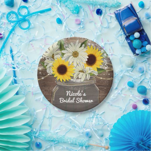 Sonnenblumen & Daisies Mason Jar Sparkle Rustikale Pappteller (Party)