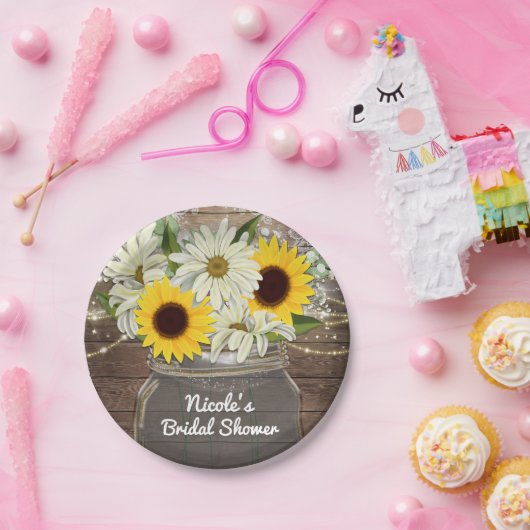 Sonnenblumen & Daisies Mason Jar Sparkle Rustikale Pappteller (Party)