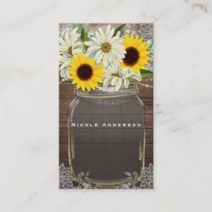 Sonnenblumen & Daisies Mason Jar Sparkle Rustikale Visitenkarte