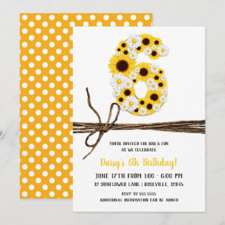 Sonnenblumen & Daisis SIX 6 6. Geburtstagsparty Einladung