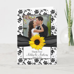 Sonnenblumen-Damask-Hochzeits-Dankeskarten Dankeskarte