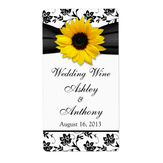 Sonnenblumen Damask Hochzeitweilige Weinflaschen E (Vorne)