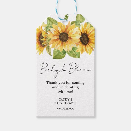 Sonnenblumen-Dankeschön-Babyshower-Geschenk-Tags Geschenkanhänger (Vorderseite)