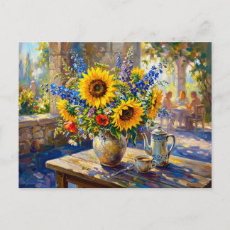 Sonnenblumen Delphinium Gartenpassage Postkarte