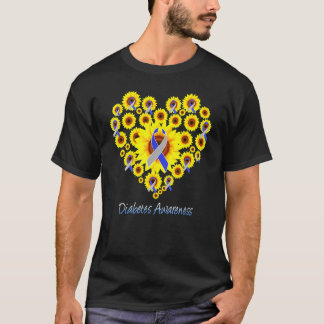 Sonnenblumen Diabetes Herz Grau blaue Ribbon Diabe T-Shirt